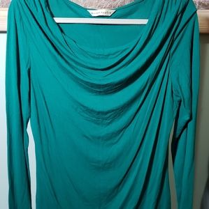 Bianca Nygard - Teal long sleeve shirt with draped scoop neckline. Size Medium